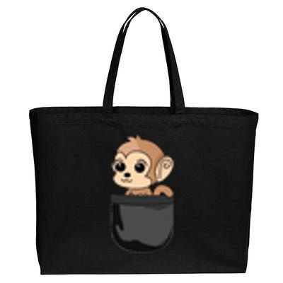 Monkey In Pocket Funny Animal Lover Gift Cotton Canvas Jumbo Tote