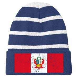 Made In Peru A Long Time Ago Funny Peruvian Pride Flag Striped Beanie with Solid Band