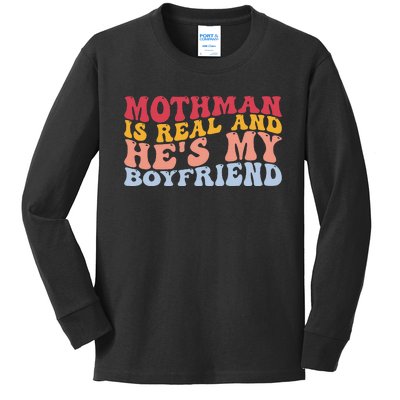 Mothman Is Real And He's My Boyfriend Cryptid Cryptozoology Kids Long Sleeve Shirt