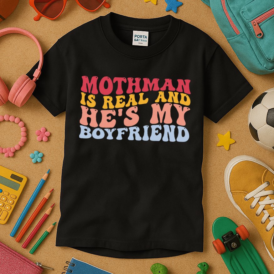 Mothman Is Real And He's My Boyfriend Cryptid Cryptozoology Kids T-Shirt