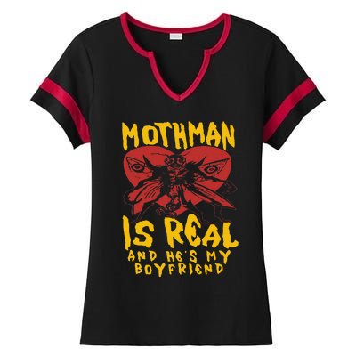 Mothman Is Real And He’s My Boyfriend Ironic Art Ladies Halftime Notch Neck Tee