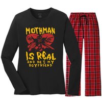 Mothman Is Real And He’s My Boyfriend Ironic Art Women's Long Sleeve Flannel Pajama Set 