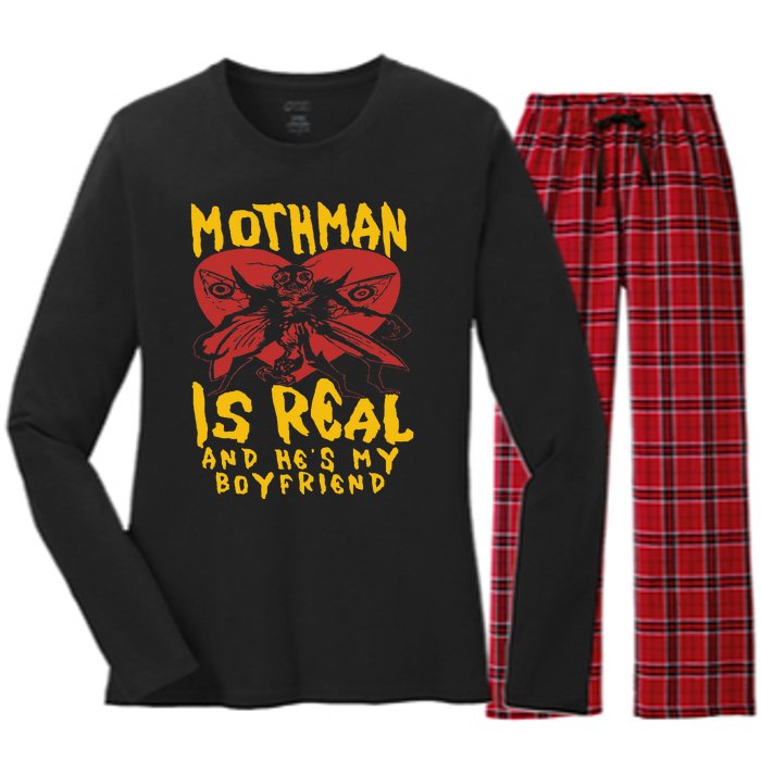 Mothman Is Real And He’s My Boyfriend Ironic Art Women's Long Sleeve Flannel Pajama Set 