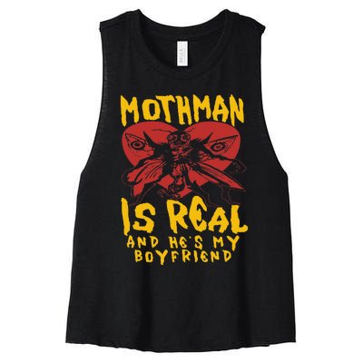 Mothman Is Real And He’s My Boyfriend Ironic Art Women's Racerback Cropped Tank