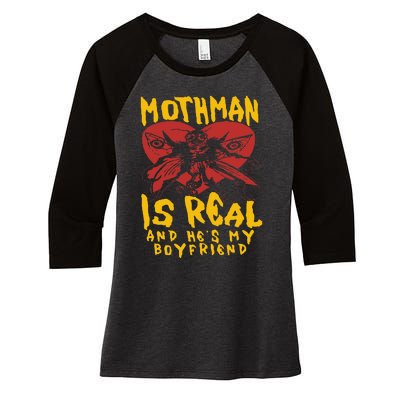 Mothman Is Real And He’s My Boyfriend Ironic Art Women's Tri-Blend 3/4-Sleeve Raglan Shirt