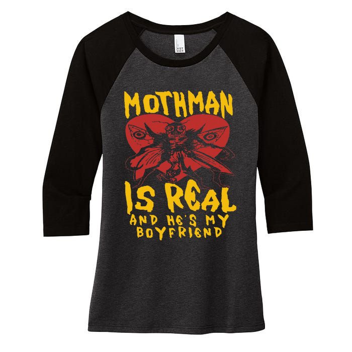 Mothman Is Real And He’s My Boyfriend Ironic Art Women's Tri-Blend 3/4-Sleeve Raglan Shirt