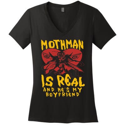 Mothman Is Real And He’s My Boyfriend Ironic Art Women's V-Neck T-Shirt