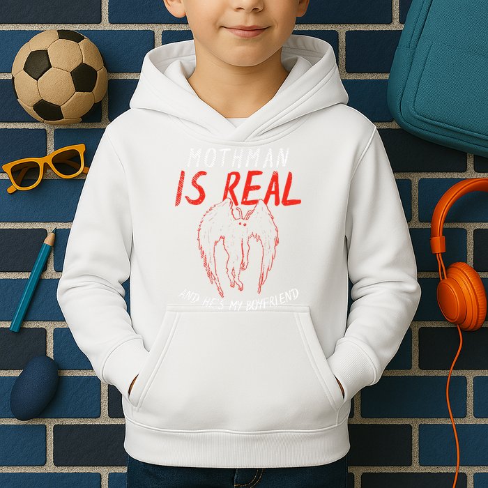Mothman Is Real And He's My Boyfriend Funny Mothman Meme  Kids Hoodie