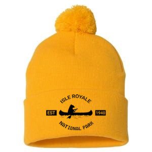 Michigan Isle Royale National Park Bear Canoe Gift Pom Pom 12in Knit Beanie