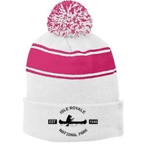 Michigan Isle Royale National Park Bear Canoe Gift Stripe Pom Pom Beanie