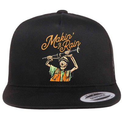 Makin It Rain Skeleton Funny Sarcastic Flat Bill Trucker Hat