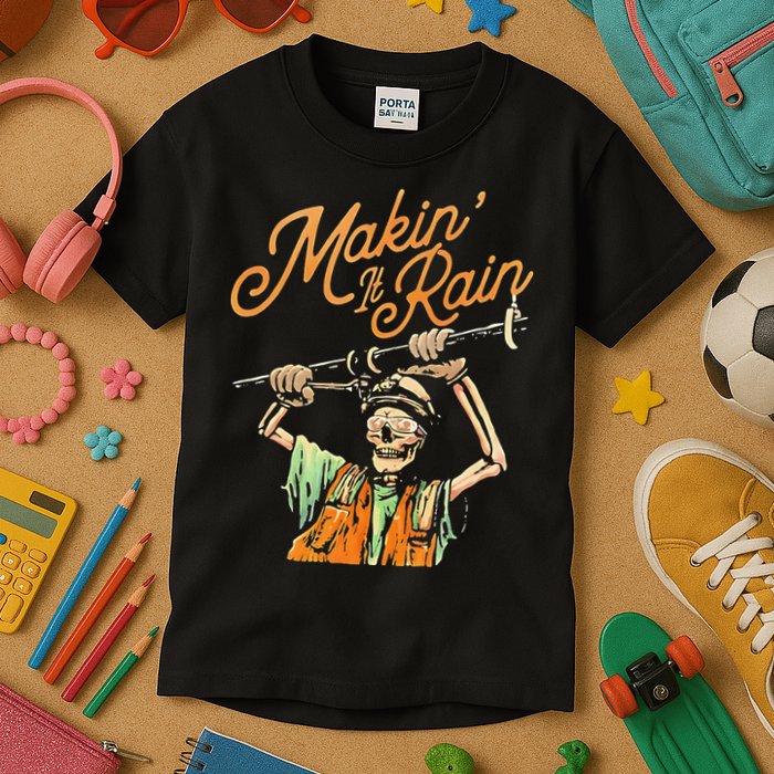 Makin It Rain Skeleton Funny Sarcastic Kids T-Shirt