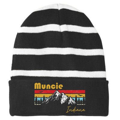 Muncie Indiana Roots Hometown Vintage Home State Pride Striped Beanie with Solid Band