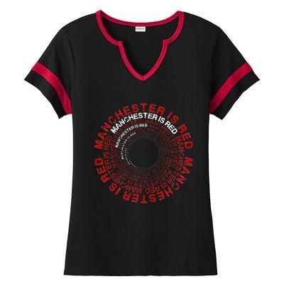 Manchester Is Red Circular Funny United Football Supporter Ladies Halftime Notch Neck Tee