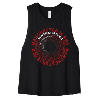 Manchester Is Red Circular Funny United Football Supporter Women's Racerback Cropped Tank