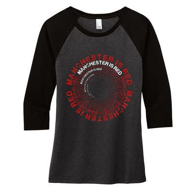 Manchester Is Red Circular Funny United Football Supporter Women's Tri-Blend 3/4-Sleeve Raglan Shirt