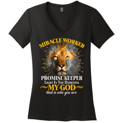 Miracle Worker Promise Keeper Lion Women's V-Neck T-Shirt