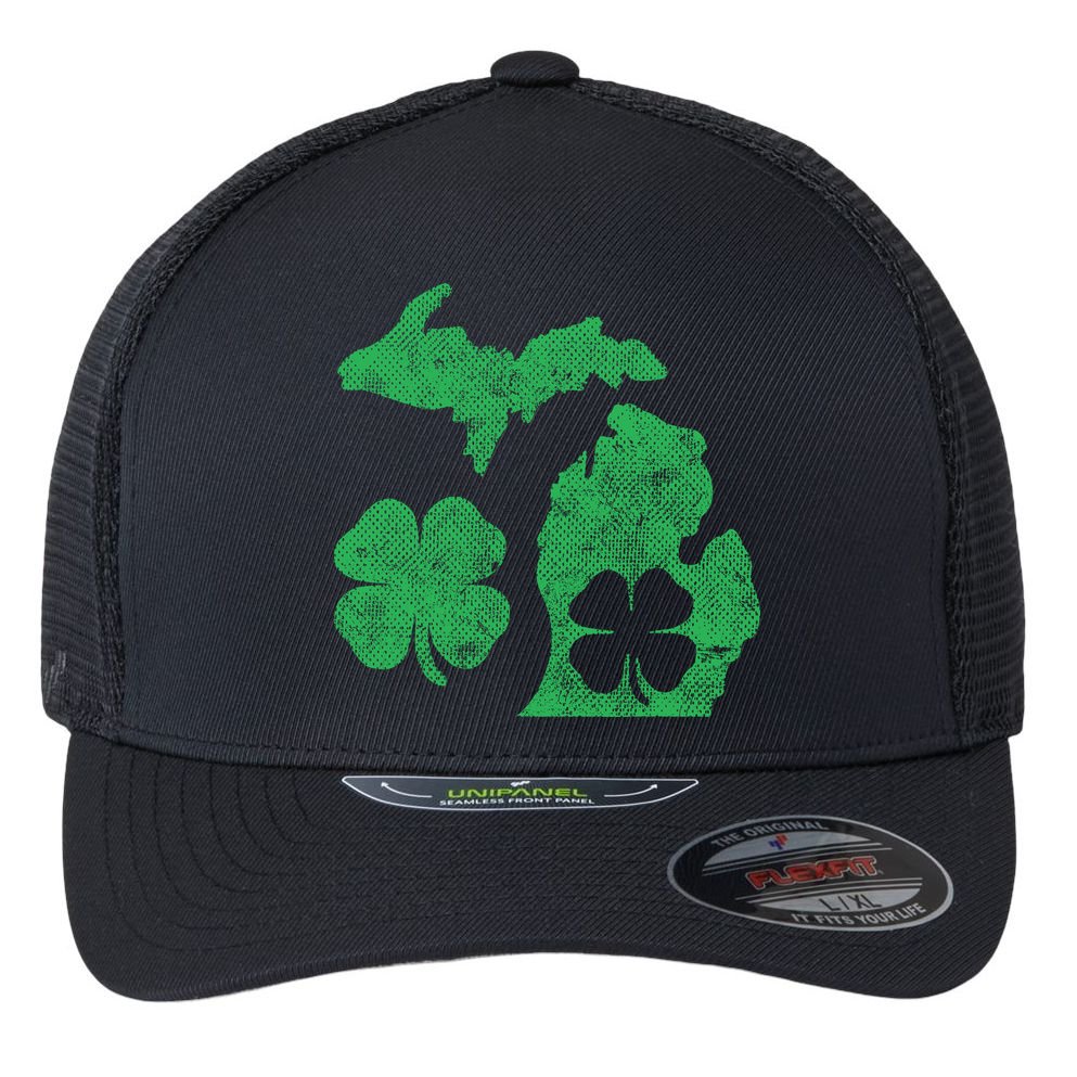 Michigan Irish Shamrock St Patricks Day Saint Paddys Flexfit Unipanel Trucker Cap
