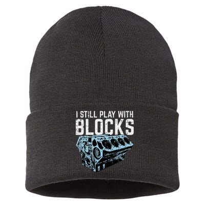 Mechanic I Still Play With Blocks Funny Car Engine Sustainable Knit Beanie