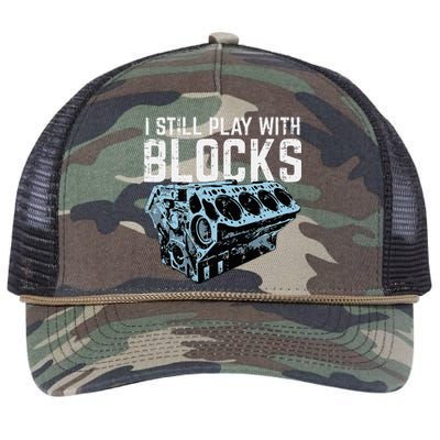 Mechanic I Still Play With Blocks Funny Car Engine Retro Rope Trucker Hat Cap