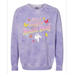 May I Suggest The Roast Beef Funny Food Lovers Retro Rainbow Colorblast Crewneck Sweatshirt