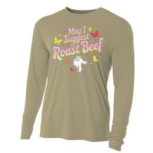 May I Suggest The Roast Beef Funny Food Lovers Retro Rainbow Cooling Performance Long Sleeve Crew