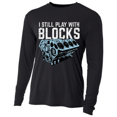 Mechanic I Still Play With Blocks Funny Car Engine Cooling Performance Long Sleeve Crew