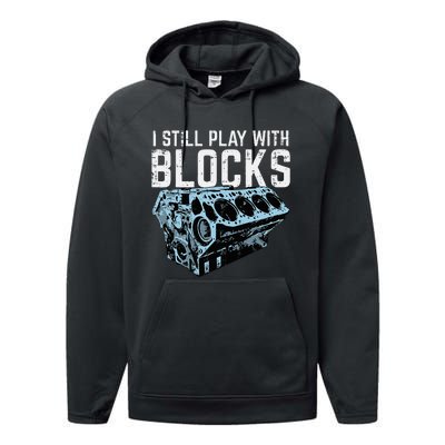 Mechanic I Still Play With Blocks Funny Car Engine Performance Fleece Hoodie