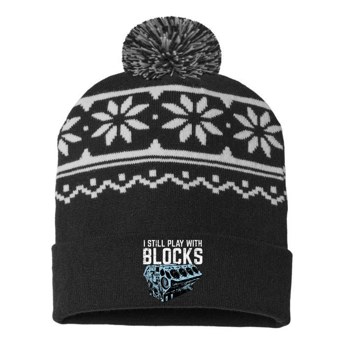 Mechanic I Still Play With Blocks Funny Car Engine USA-Made Snowflake Beanie