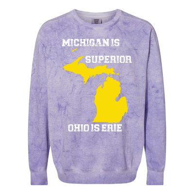 Michigan Is Superior Ohio Is Erie Funny Michigan Map Colorblast Crewneck Sweatshirt