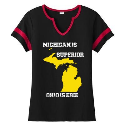 Michigan Is Superior Ohio Is Erie Funny Michigan Map Ladies Halftime Notch Neck Tee