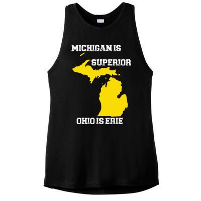 Michigan Is Superior Ohio Is Erie Funny Michigan Map Ladies PosiCharge Tri-Blend Wicking Tank