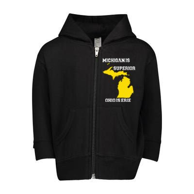 Michigan Is Superior Ohio Is Erie Funny Michigan Map Toddler Zip Fleece Hoodie