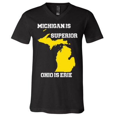 Michigan Is Superior Ohio Is Erie Funny Michigan Map V-Neck T-Shirt
