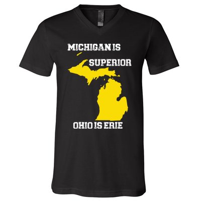 Michigan Is Superior Ohio Is Erie Funny Michigan Map V-Neck T-Shirt