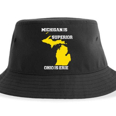 Michigan Is Superior Ohio Is Erie Funny Michigan Map Sustainable Bucket Hat