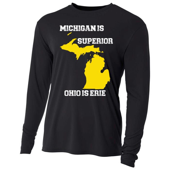 Michigan Is Superior Ohio Is Erie Funny Michigan Map Cooling Performance Long Sleeve Crew