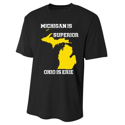 Michigan Is Superior Ohio Is Erie Funny Michigan Map Performance Sprint T-Shirt