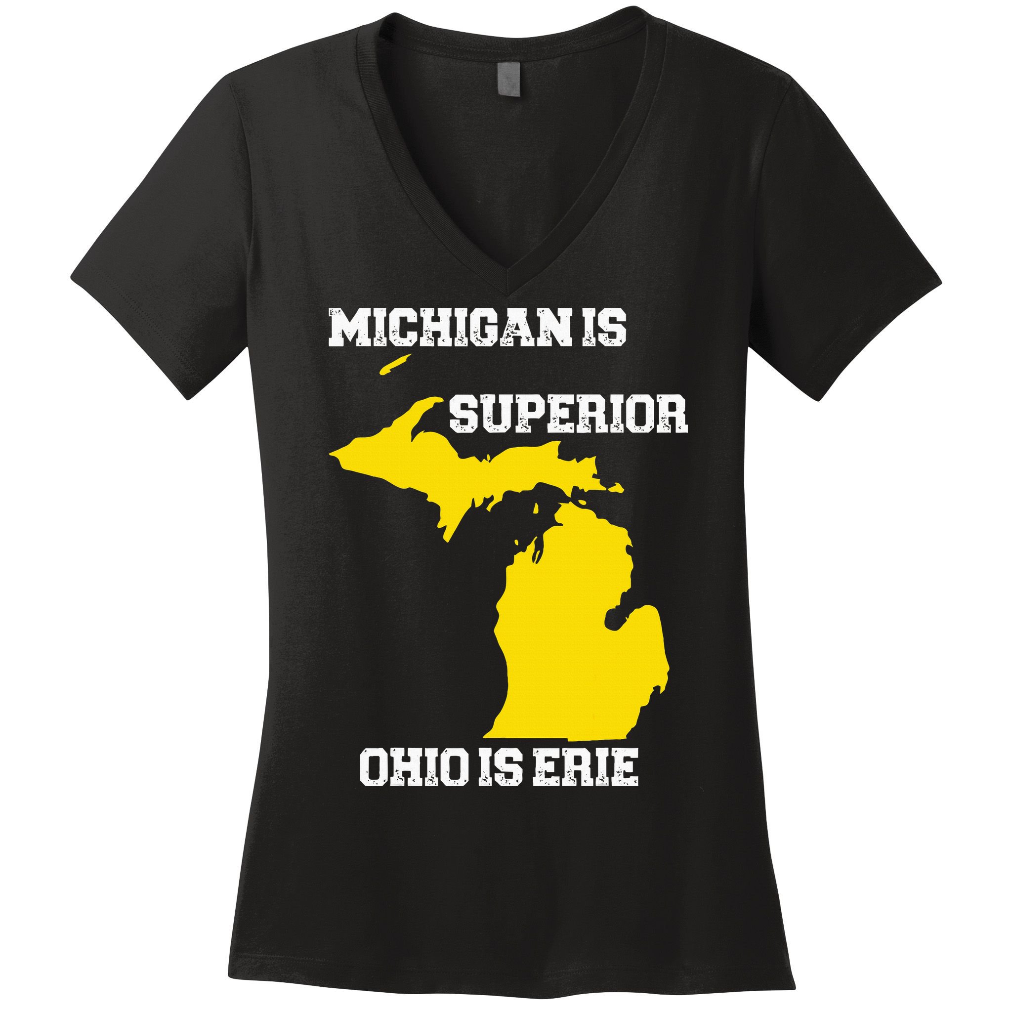 Michigan Is Superior Ohio Is Erie Funny Michigan Map Women's V-Neck T-Shirt