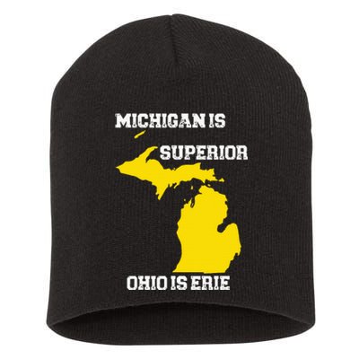 Michigan Is Superior Ohio Is Erie Funny Michigan Map Short Acrylic Beanie