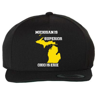 Michigan Is Superior Ohio Is Erie Funny Michigan Map Wool Snapback Cap