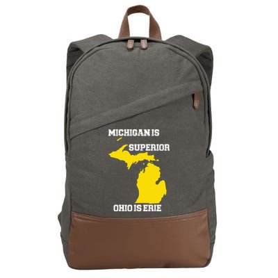 Michigan Is Superior Ohio Is Erie Funny Michigan Map Cotton Canvas Backpack