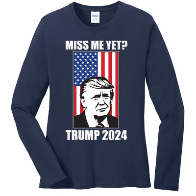 Miss Me Yet? Trump 2024 USA American Flag Ladies Long Sleeve Shirt