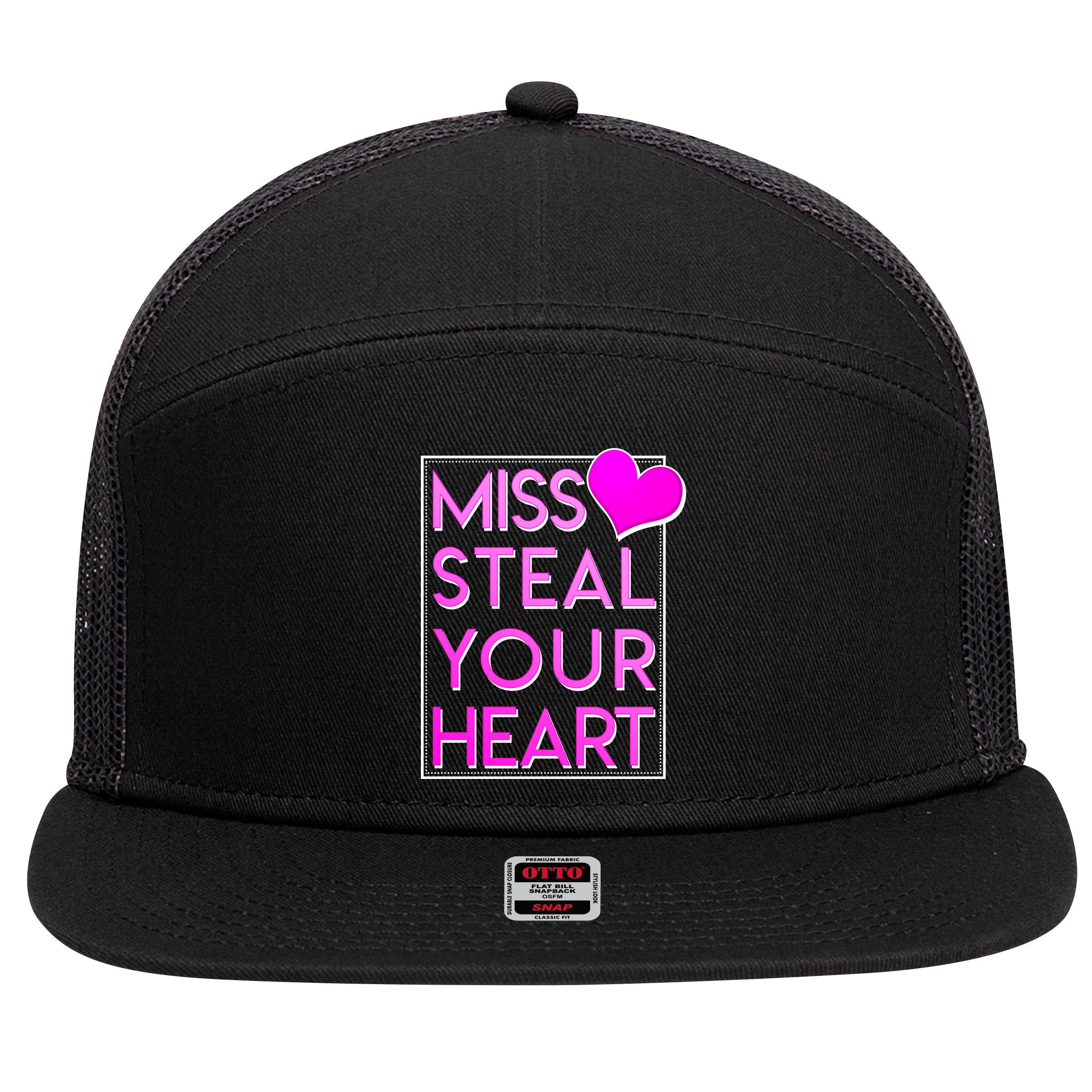 Miss Steal Your Heart Valentines Day 7 Panel Mesh Trucker Snapback Hat