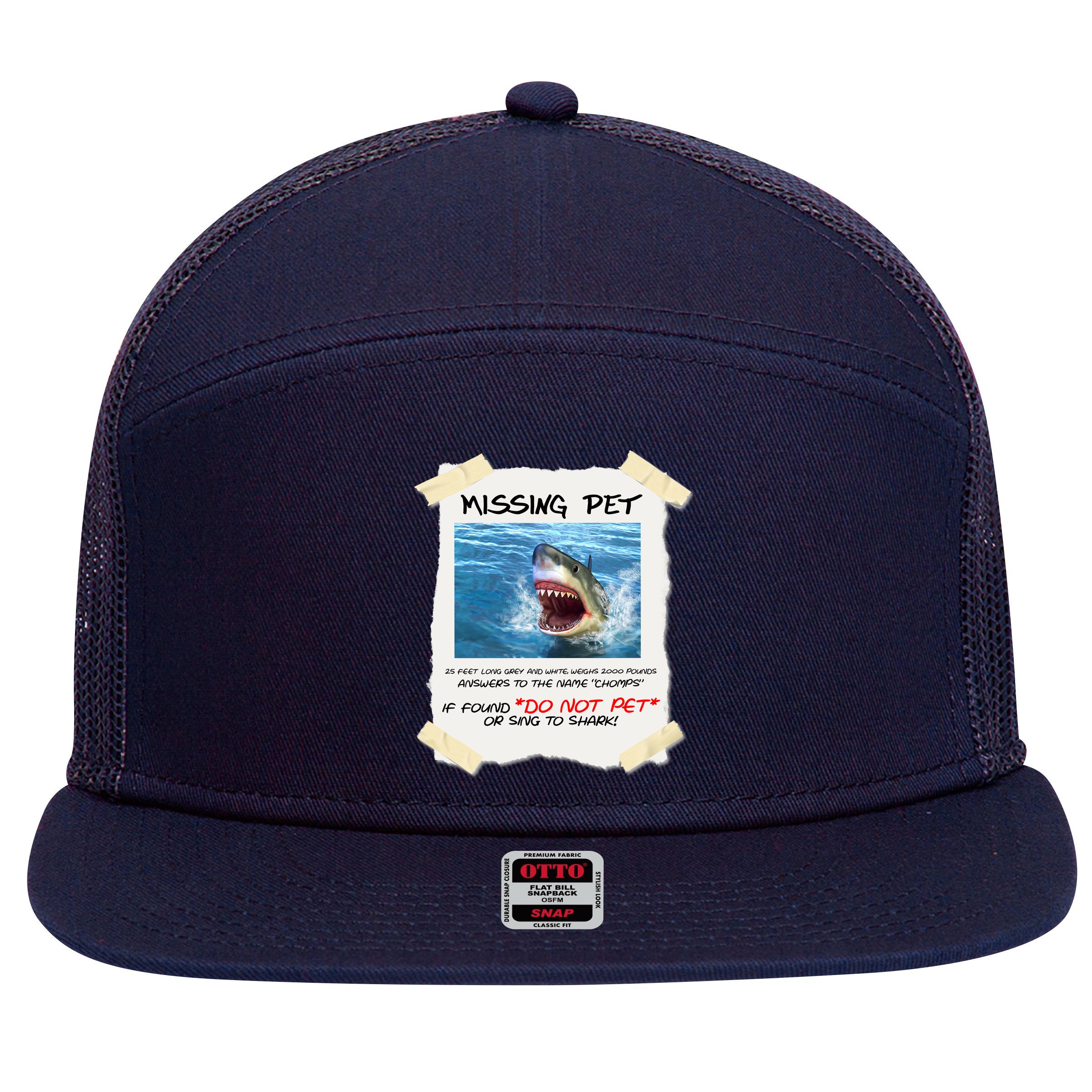Missing Pet Funny Great White Shark  7 Panel Mesh Trucker Snapback Hat
