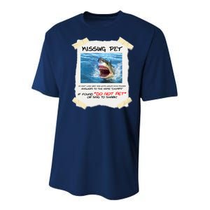 Missing Pet Funny Great White Shark  Youth Performance Sprint T-Shirt