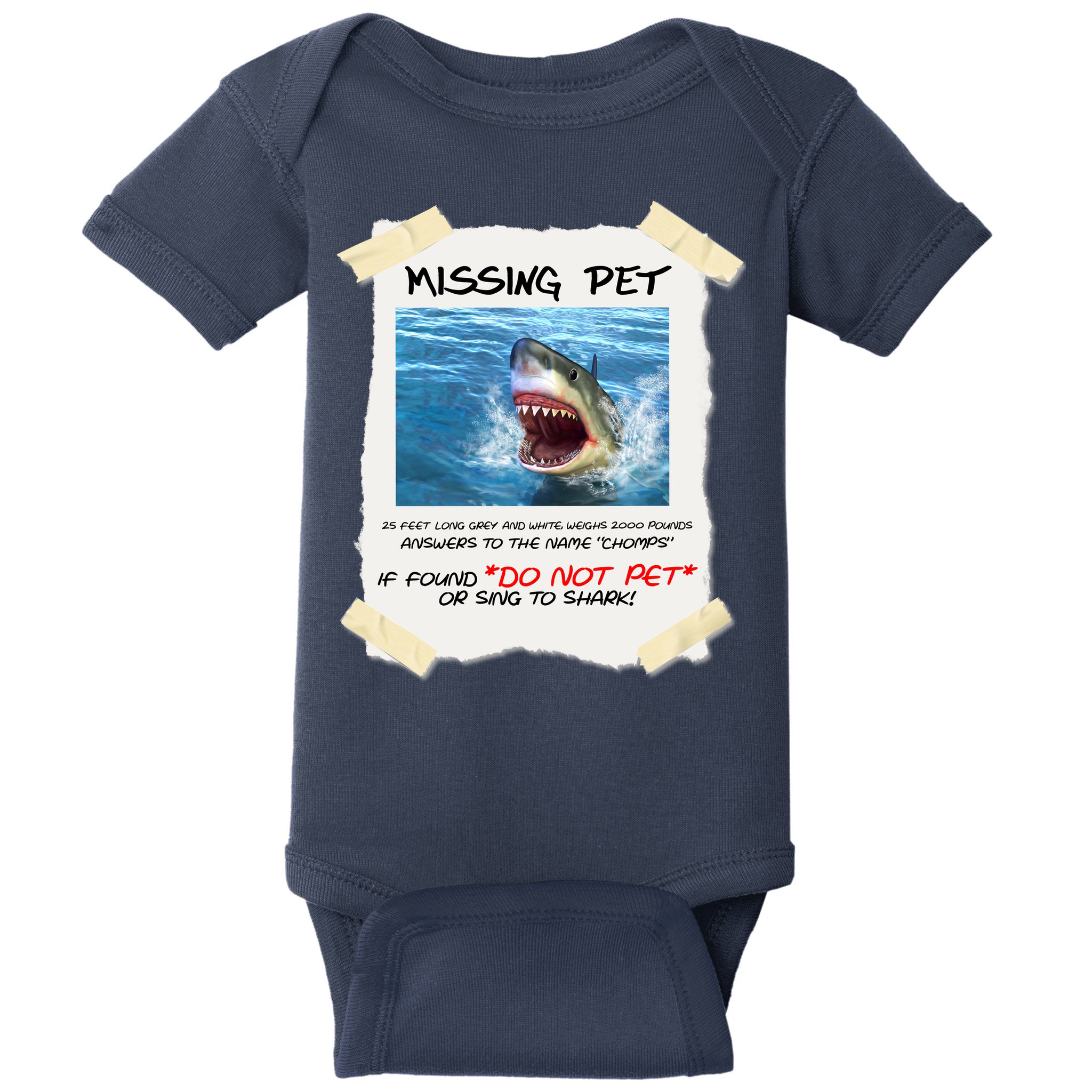 Missing Pet Funny Great White Shark  Baby Bodysuit