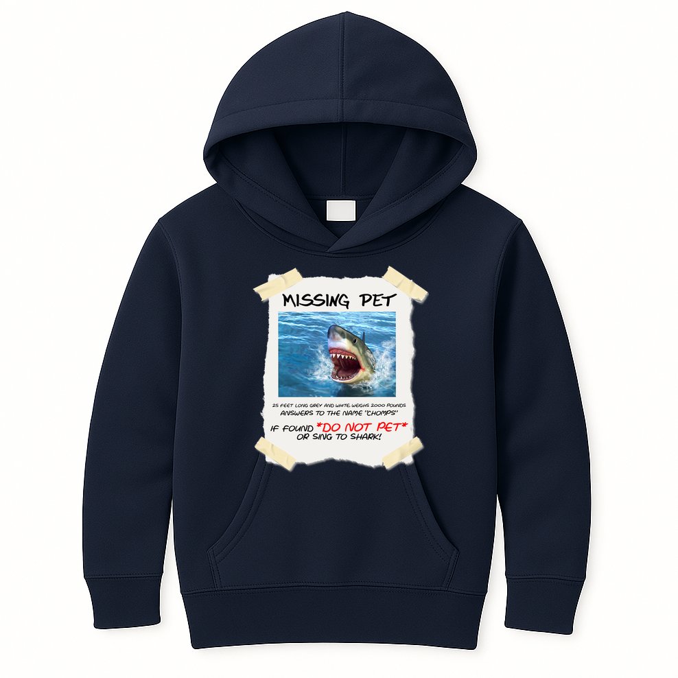 Missing Pet Funny Great White Shark  Kids Hoodie
