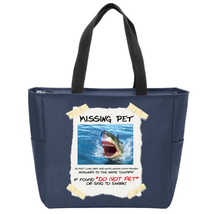 Missing Pet Funny Great White Shark  Zip Tote Bag