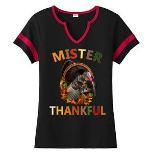 Mister Thankful Thanksgiving Turkey Ladies Halftime Notch Neck Tee